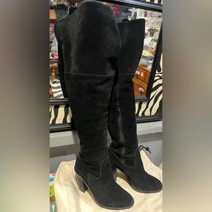 Vince Camuto Thigh High Black Suede Riding Motorcycle Boots Sz. 7